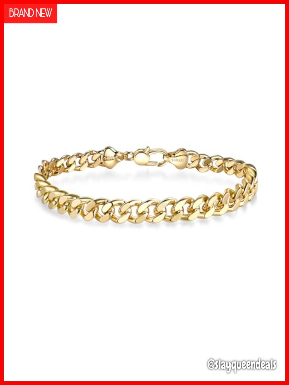 6mm 14K Gold Cuban Link Curb Chain Bracelet Men Women 7.5-8.5in